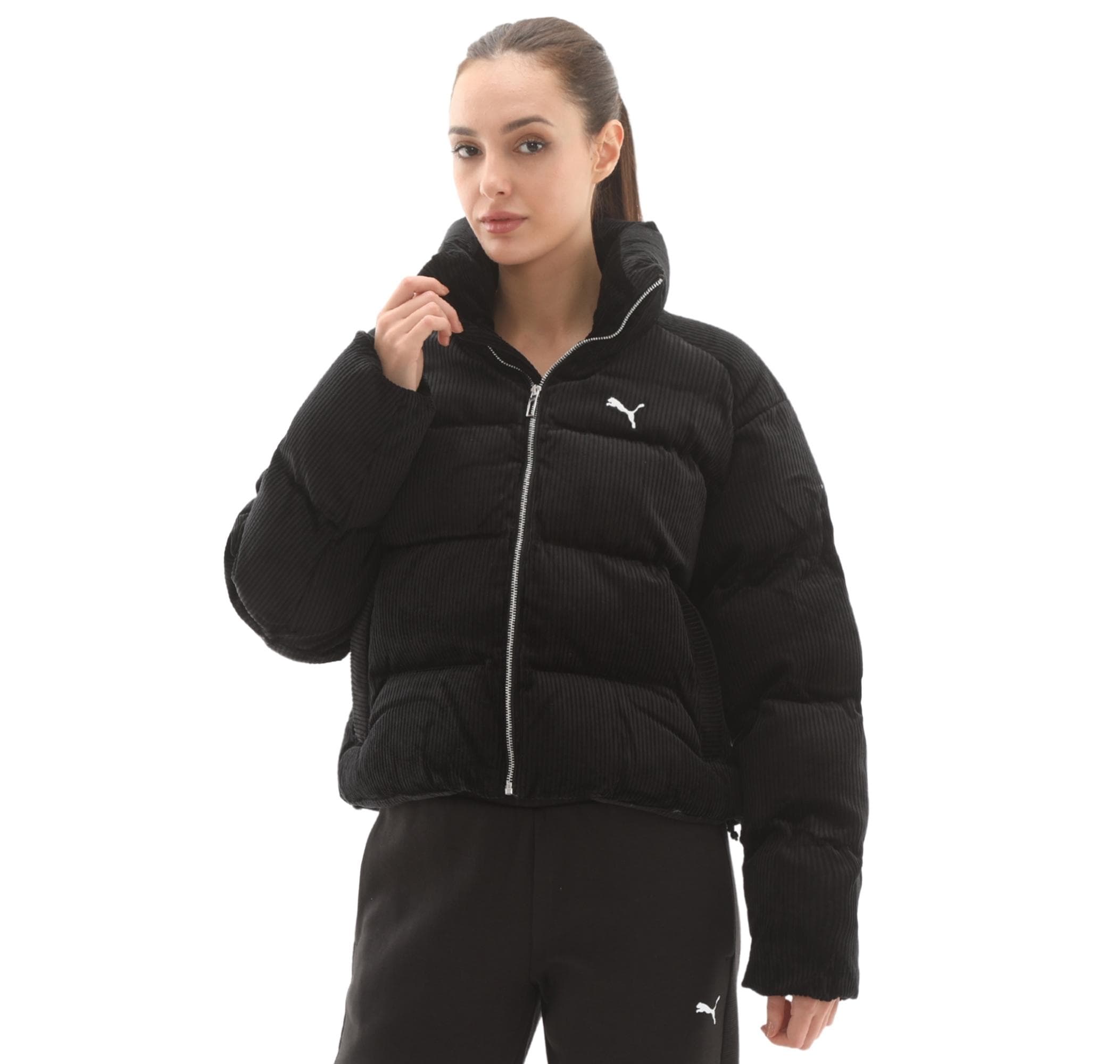 Puma Puma Corduroy Puffer Jacket Kadın Mont Siyah