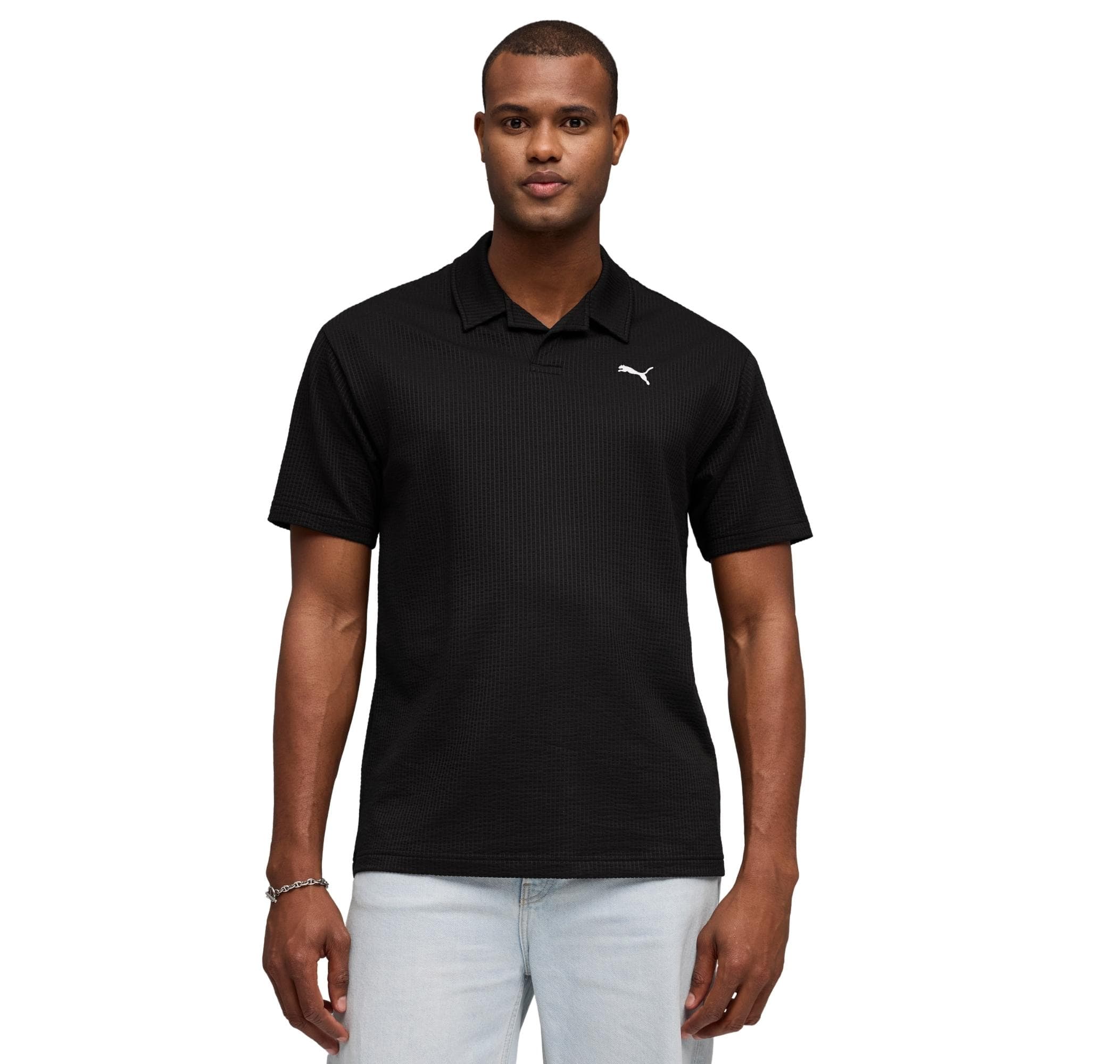 Puma Puma Ess Elevated Material Polo Erkek T-Shirt Siyah