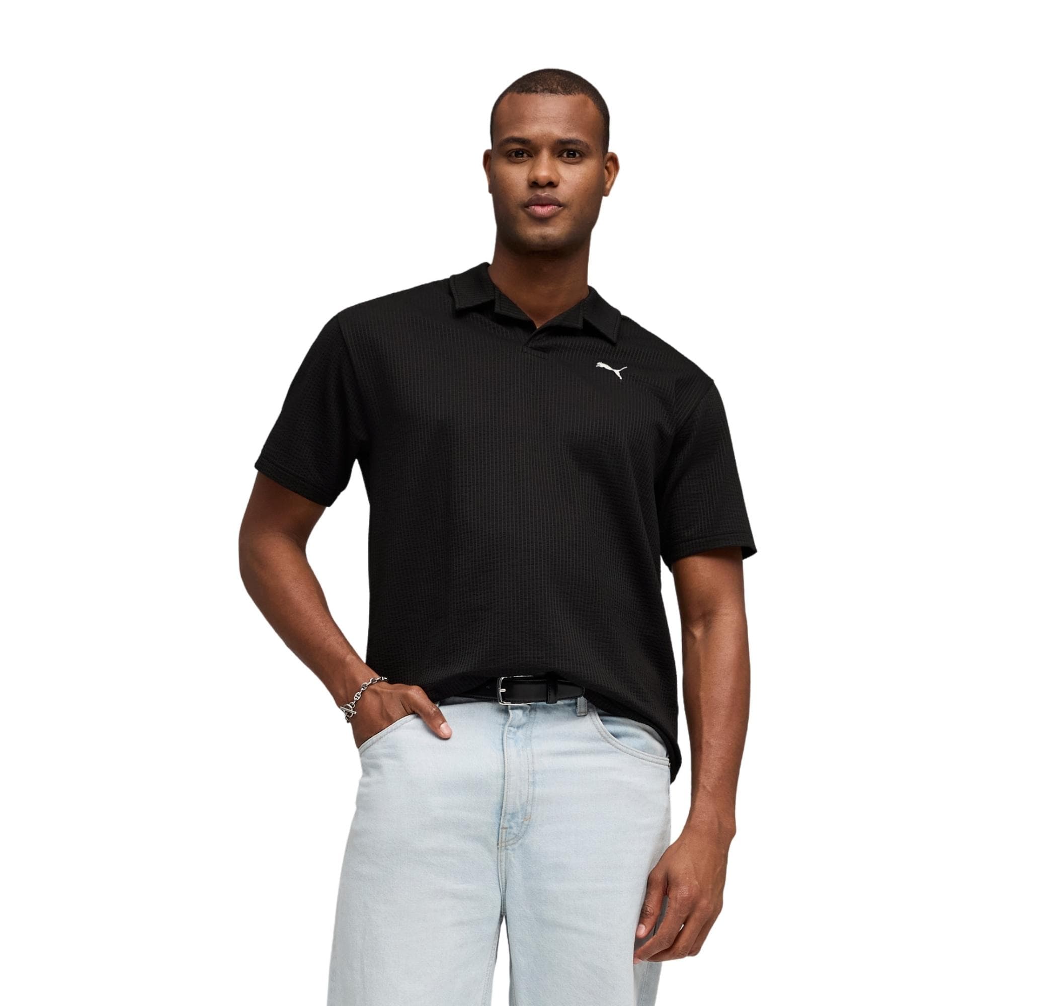 Puma Puma Ess Elevated Material Polo Erkek T-Shirt Siyah - 2
