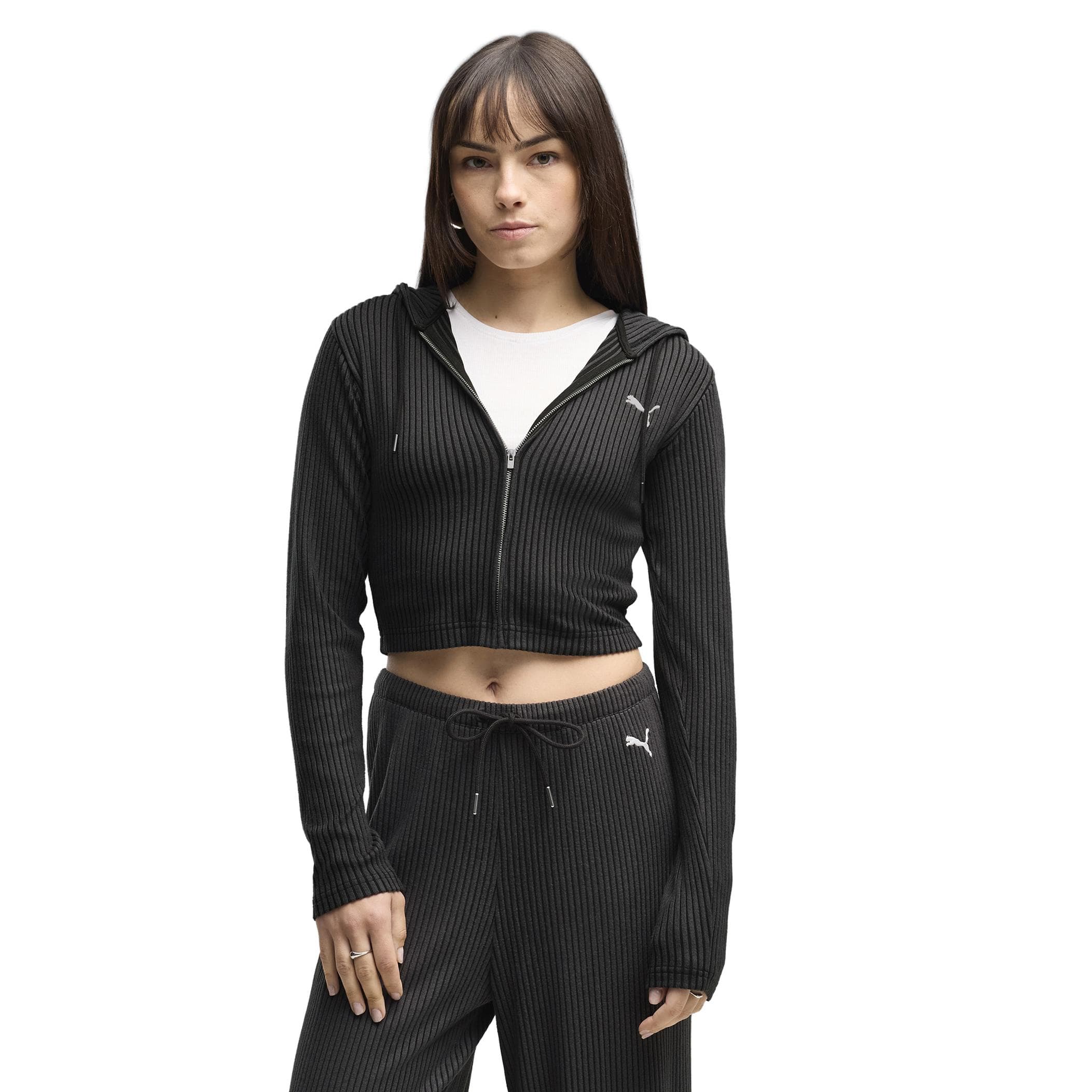 Puma Puma Ess Ribbed Hoodie Kadın Ceket Siyah