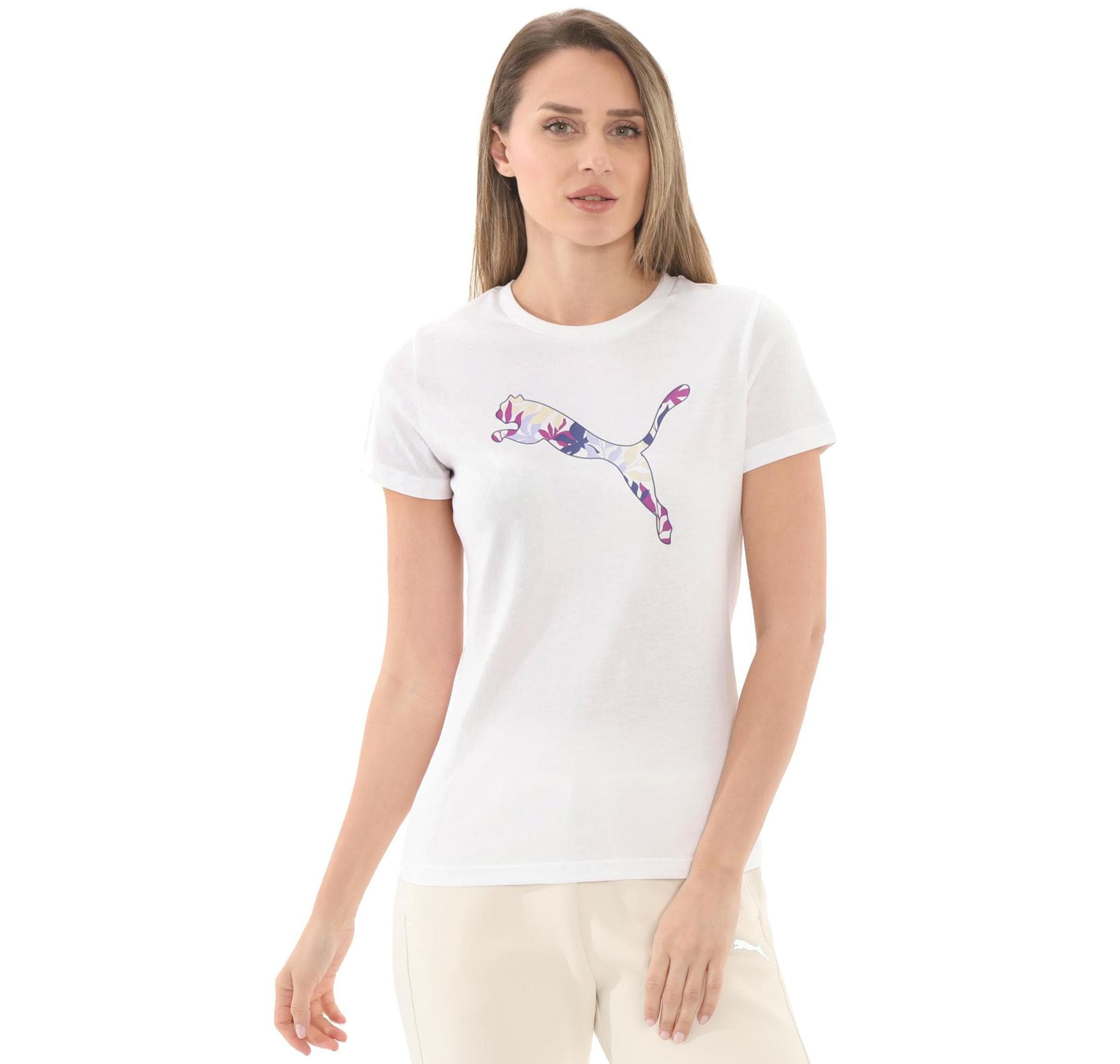 Puma Puma Graphıcs Floral Cat Logo Tee Kadın T-Shirt Beyaz