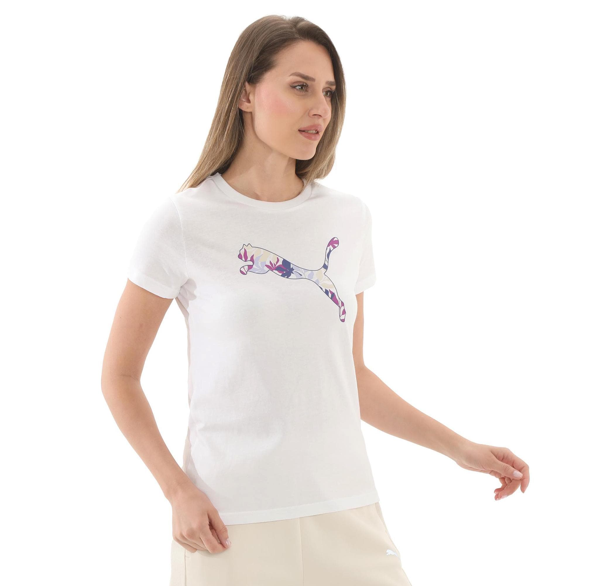 Puma Puma Graphıcs Floral Cat Logo Tee Kadın T-Shirt Beyaz - 3
