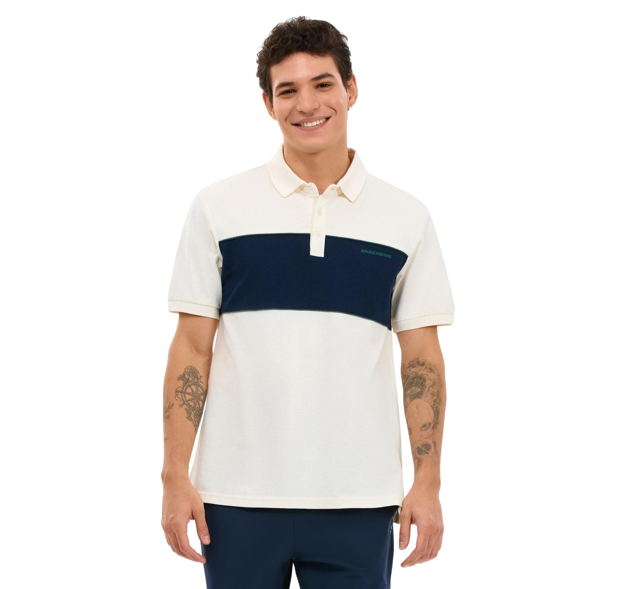 Skechers Skechers M Colourblock Polo Erkek T-Shirt Beyaz