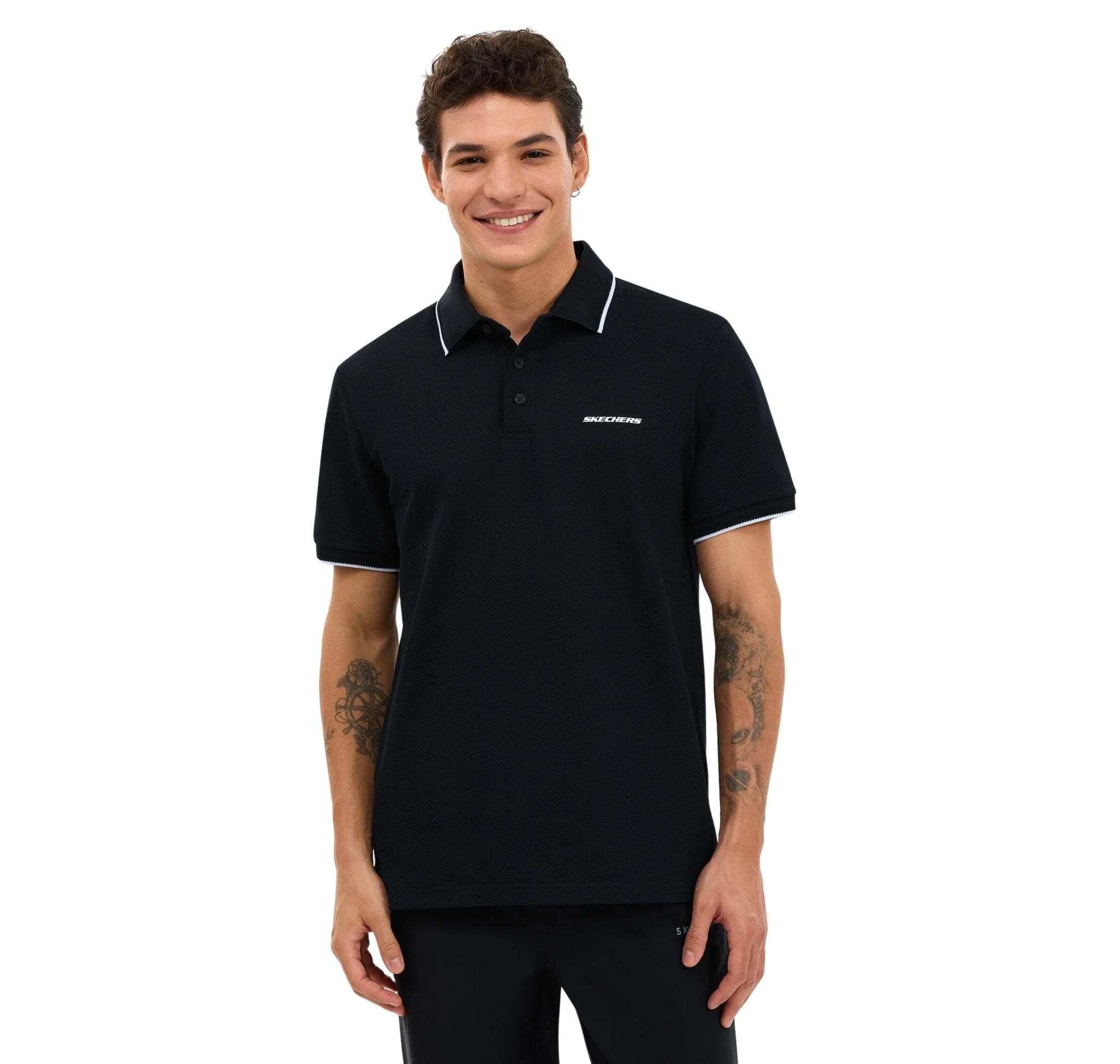 Skechers Skechers M Piping Detail Polo Polo Erkek T-Shirt Siyah