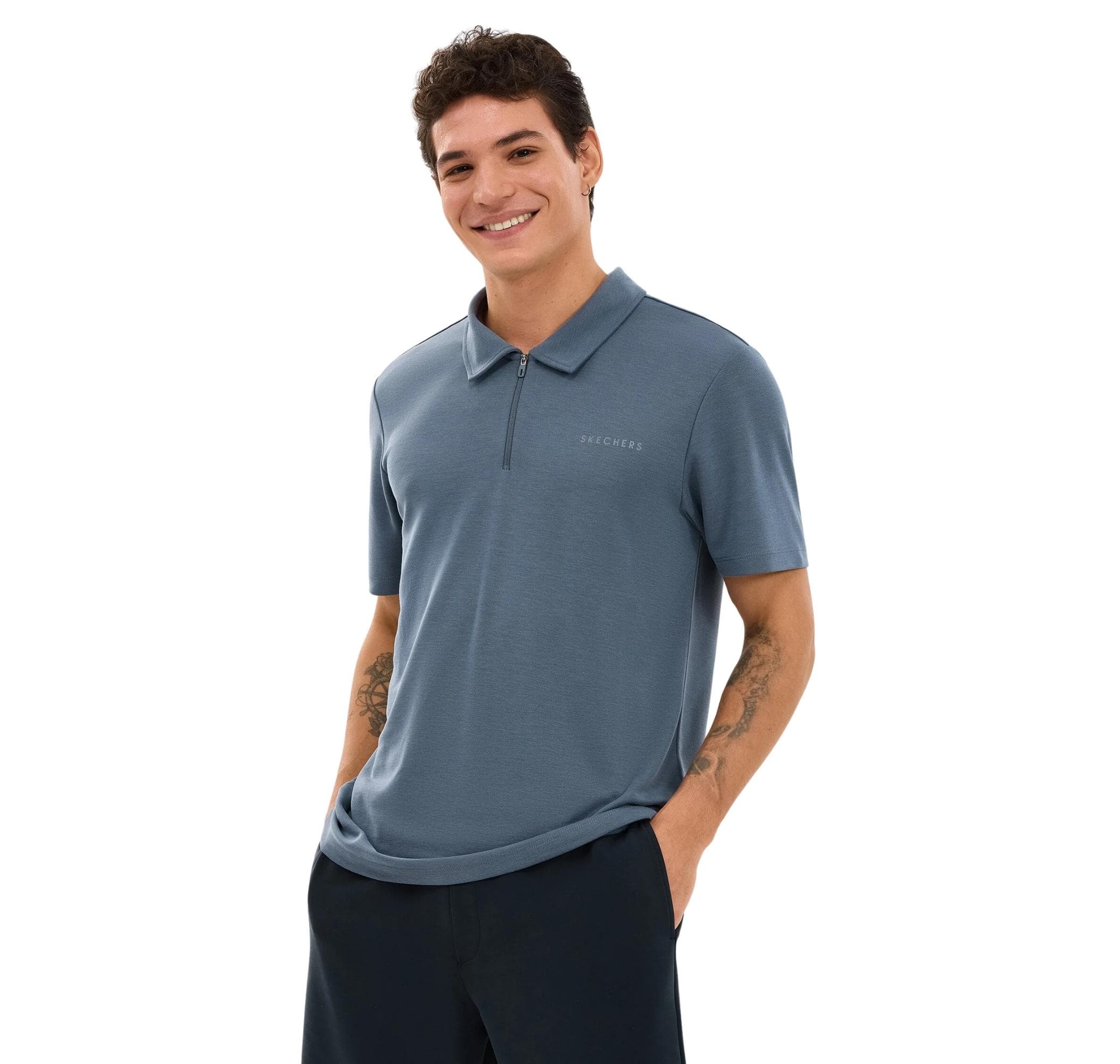 Skechers Skechers M Soft Touch Pique Polo Erkek T-Shirt Gri - 2
