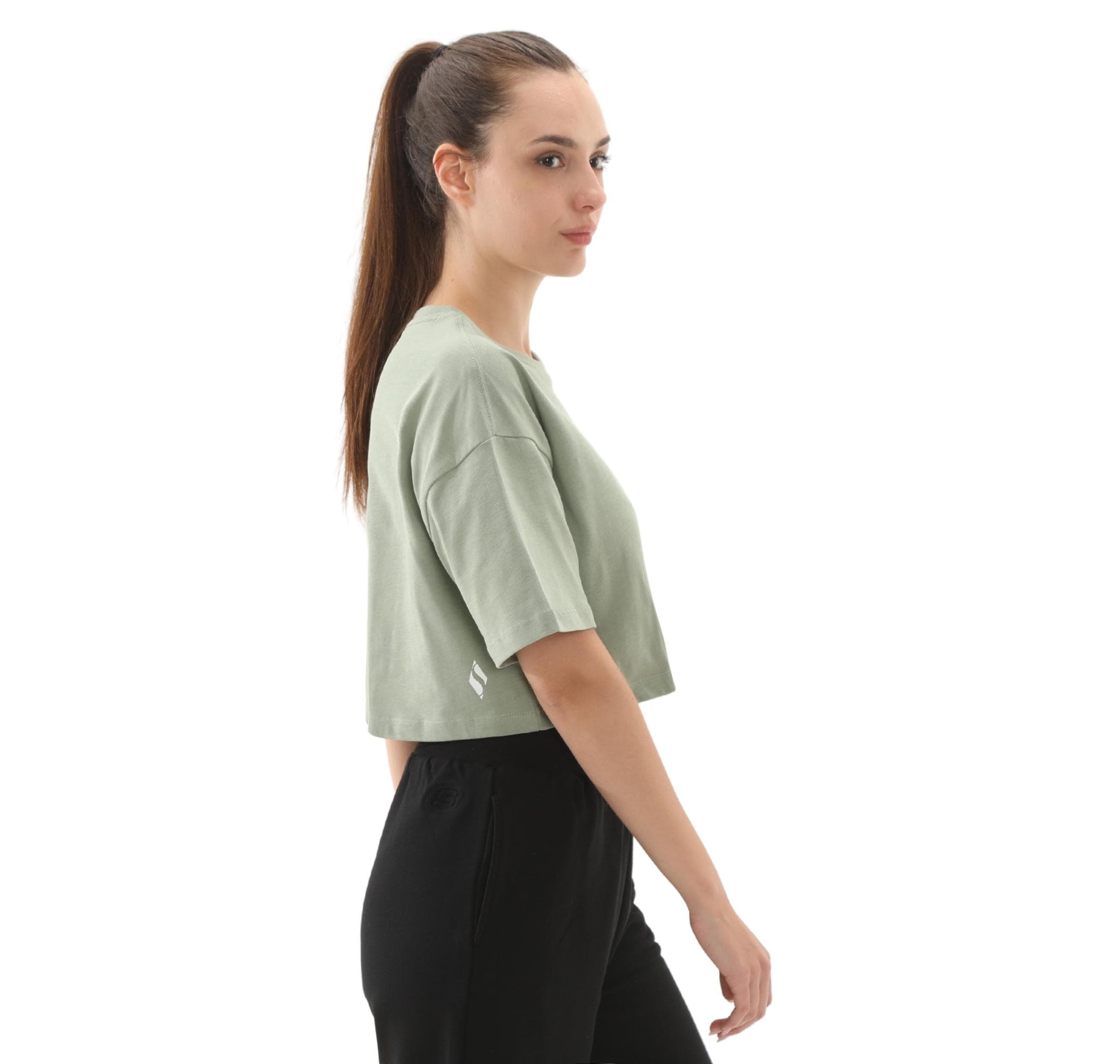 Skechers Skechers W Crop Fit Graphic Tee Kadın T-Shirt Yeşil - 3