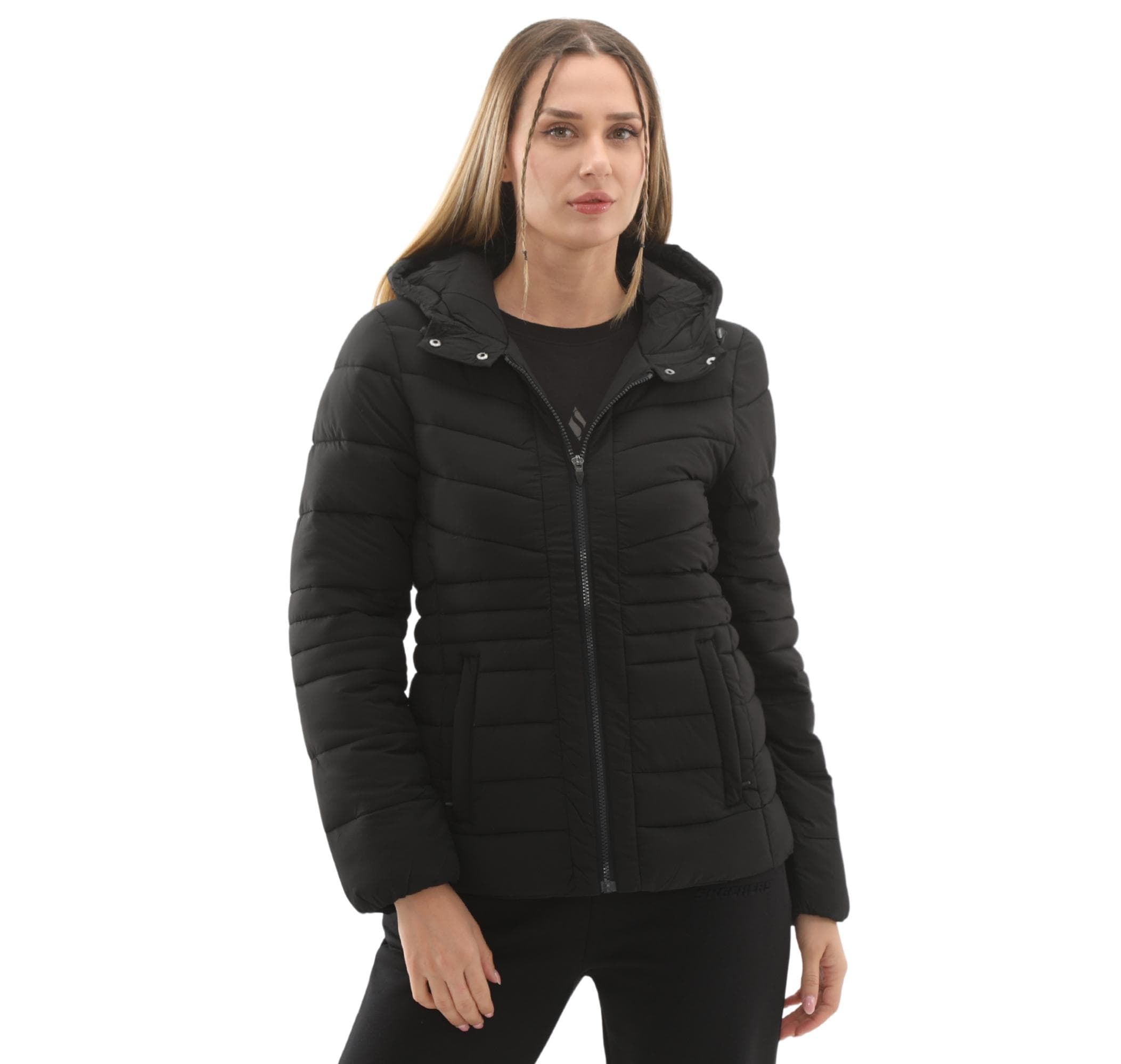 Skechers Skechers W Fitted Hoodie Puffer Jacket Kadın Mont Siyah - 3