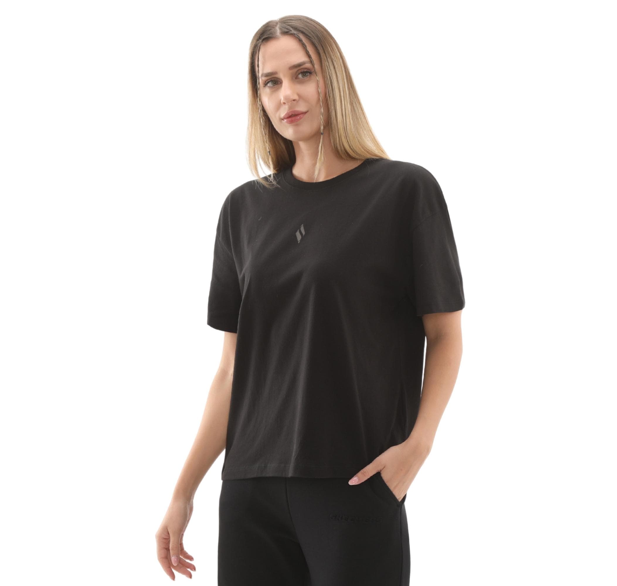 Skechers Skechers W Light Fabric Kadın T-Shirt Siyah - 3