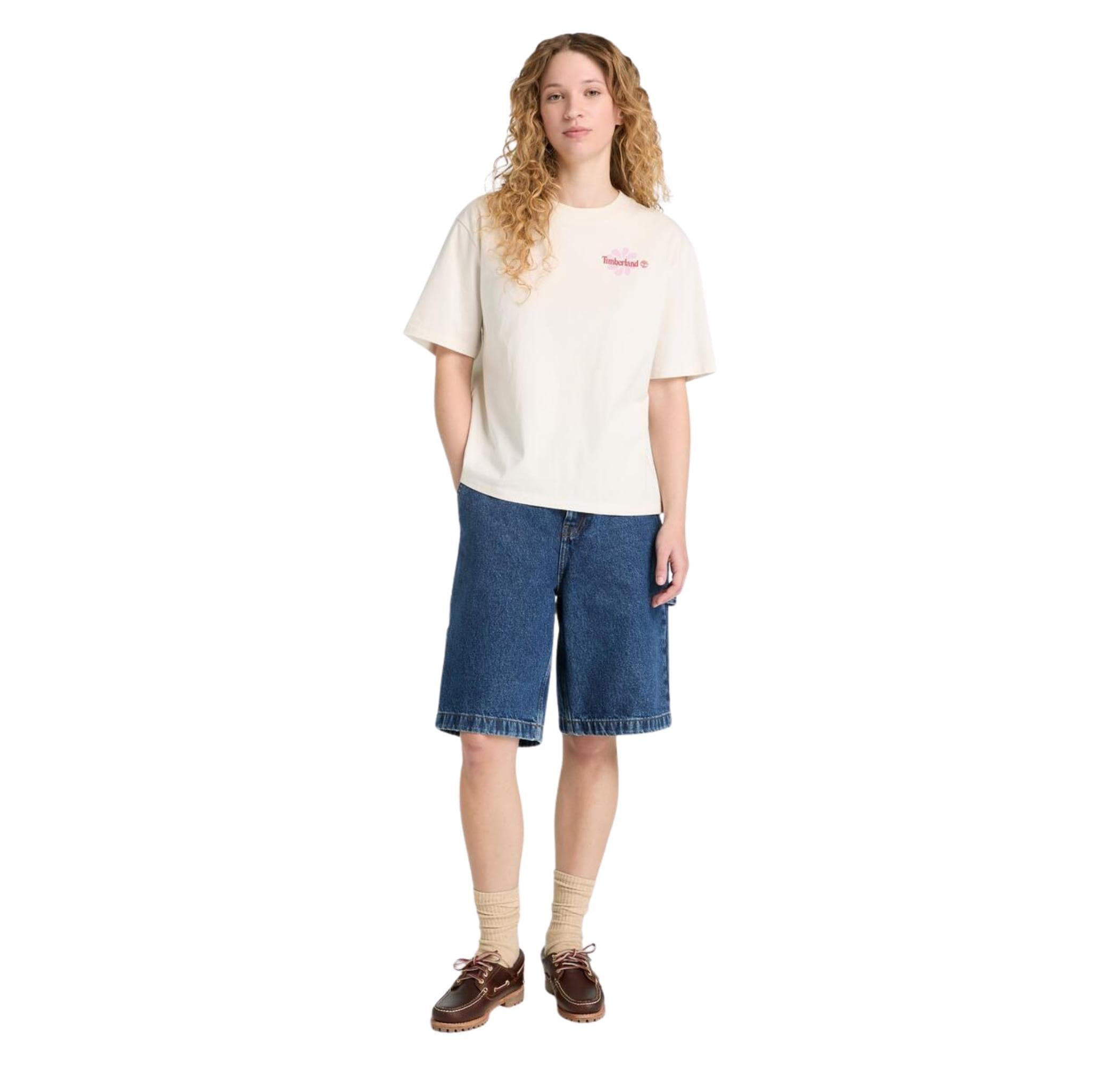 Timberland Timberland Graphic Short Sleeve Tee Kadın T-Shirt Krem - 4