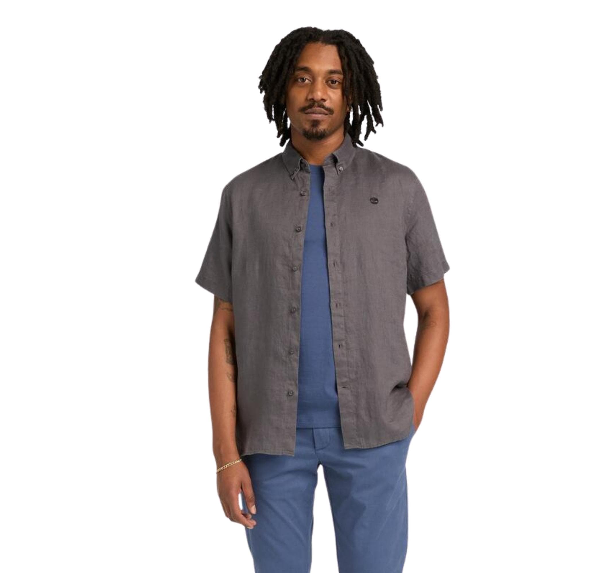 Timberland Timberland Mıll Brook Linen Short Sleeve Shirt Erkek Gömlek Gri - 2
