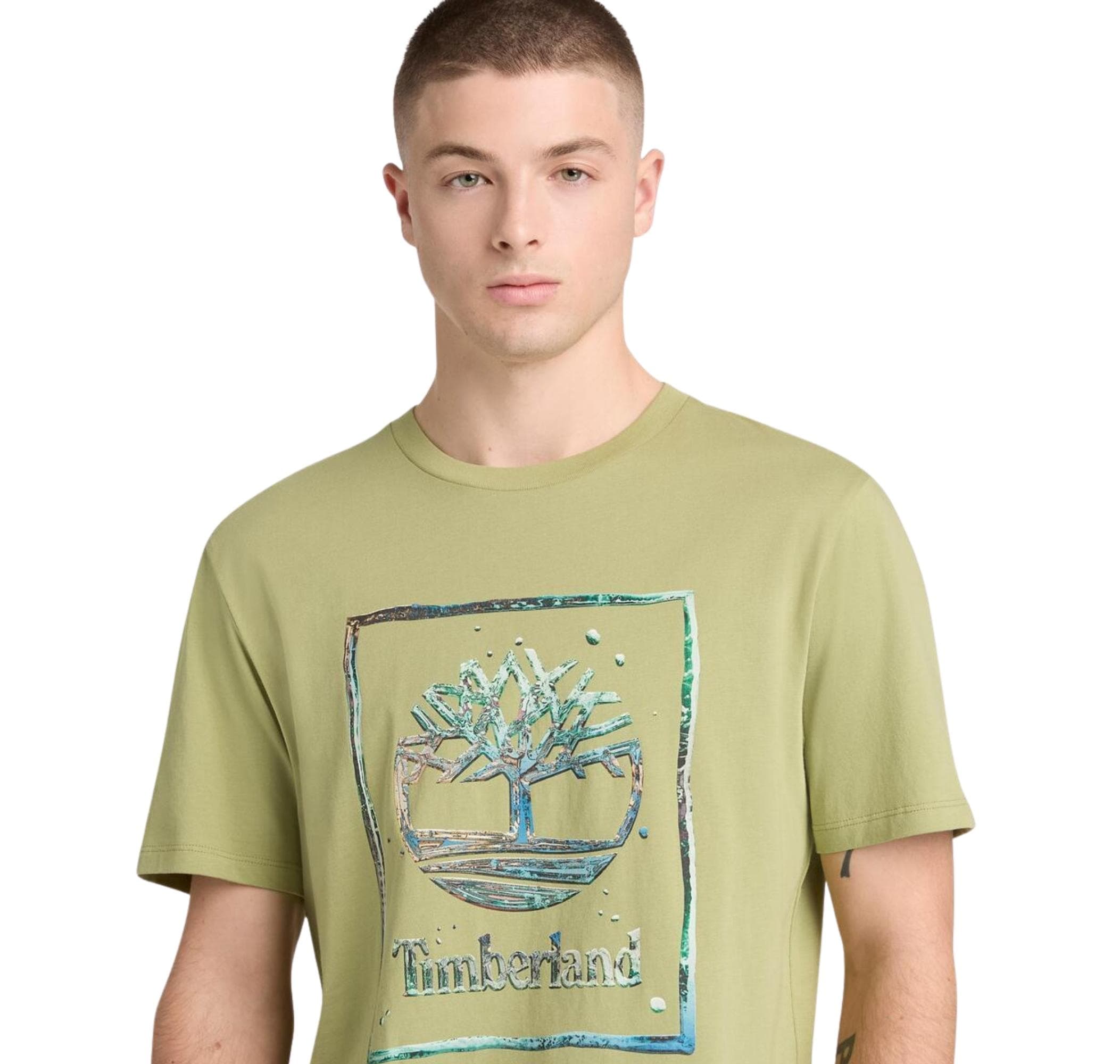 Timberland Timberland Water Stack Logo Short Sleeve Tee Erkek T-Shirt Yeşil - 3