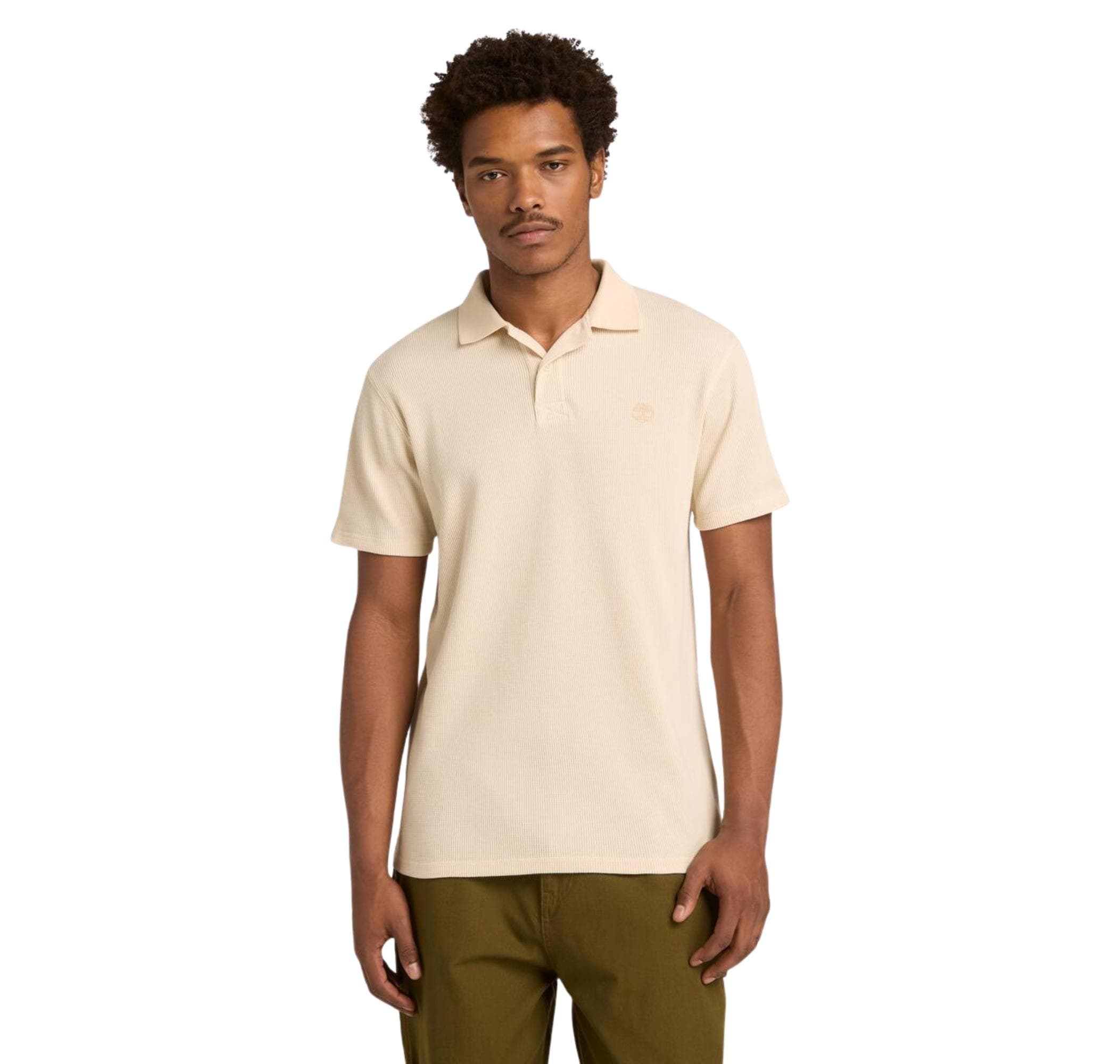 Timberland Timberland Wharf Rıver Waffle Short Sleeve Polo Erkek T-Shirt Krem